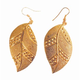 Sunsoul By Touchstone Tribal Boho Gypsy Leaf Motif Earrings Exclusive Hand Embossed Look Fine Craftsmanship Afro-Indian Inspired Designer Jewelry Earrings In Gold Tone For Women.