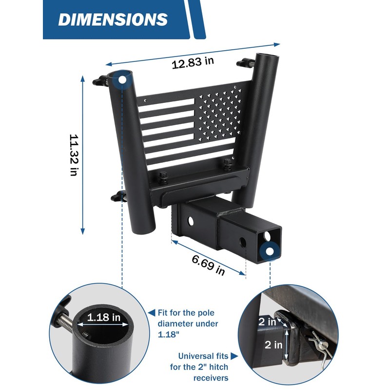 JOYTUTUS Dual Hitch Flag Pole Holder for Standard 2 Inch