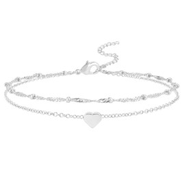 LunarCharm Anklets for Women, Stainless Steel Heart Anklets for Women, Heart Link Anklets, Summer/Beach Jewelry Accessories