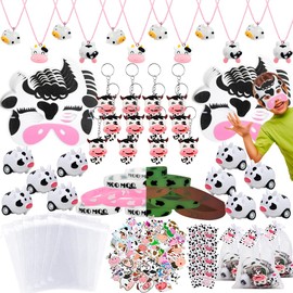 fozi cozi,134PCS Cow Party Favors for Kids 4-8- Farm Animal Birthday Party Supplies, Cow Baby Shower Goodie Bag Stuffers Include Cow Keychain Stickers Necklace