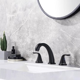 Widespread Bathroom Sink Faucet, ALEASHA Matte Black Bathroom Faucet with Pop Up Drain with Overflow, Bathroom Sink Faucet 3 Holes for Restroom Vanity Camper