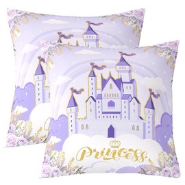 Manfei Princess Pack of 2 Pillow Covers,Purple Castle Dreamy Pillowcase Soft Square 18"x18" Cushion Case,Garden Flowers Fairy Tale Theme Princess Throw Pillow Covers,Double Sides