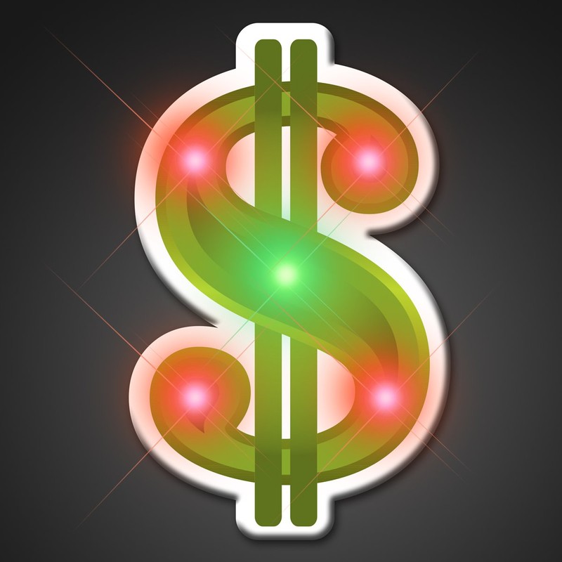Light Up Dollar Sign Flashing Blinking LED Body Light Lapel