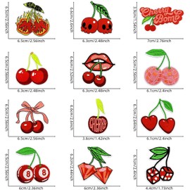 12PCS Cherry Iron on Patches, Sew Iron on Applique Embroidered Patches, Cute Fruit Cherry Bomb Iron on Patches for Clothing, Bags, Hats, Jackets, Jeans, Accessory Craft, DIY Christmas Decoration