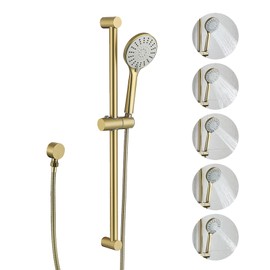 YUESIMATE 5-Function Removable Handheld Showerhead with Hose，Brushed Gold Hand Shower with Slide Bar High Pressure Hand Held Shower with Wall Mount