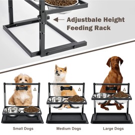 SHAINFUN Elevated Dog Bowls with Slow Feeder,Raised Dog Bowl Stand for Large Dogs Adjustable Height with Two 1700ML Stainless Steel Dog Food Bowls Spill Proof Mat, Dog Feeder for Large & Medium Dogs.