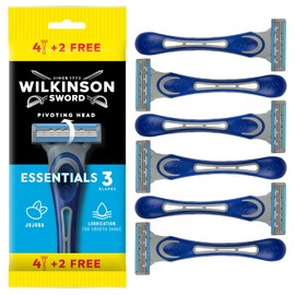 Wilkinson Sword Extra 3 Essential – Pack of 4 + 2 Disposable Razors with an Aloe Vera Lubricant Band – Optimal for Facial Care and Softness