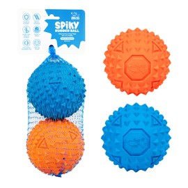 Best Pet Supplies Interactive Squeaky Dog Chew Toy, Ideal Dog Toys for Chewers, Small, Medium & Large Dogs, and Fetch Lovers - Spiky Ball (Blue, Orange), Medium 2.5"