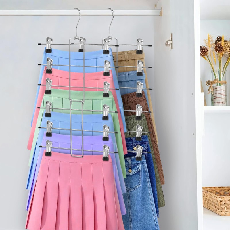 2 Pack Foldable 6-Layer Trouser Hangers Space Saving Metal Hangers