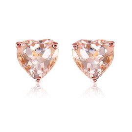 JIANGXIN Rose Gold Cute Popular 925 Silver Heart Earrings, Women's K18 Morganite Earrings, High Transparency, Single Ground, Simple, 18K Rose Gold Plated, Hypoallergenic, Elegant, For Both Ears,