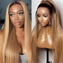 26 Inch 13x6 Lace Front Wigs Human Hair HD Transparent Lace Frontal Wigs Pre Plucked with Baby Hair Colored Ombre Honey Blonde Human Hair Lace Front Wig 6 Inch Deep Parting Lace Frontal Wig for Women