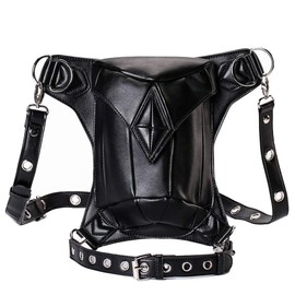 FiveloveTwo Unisex Punk 3 Ways Multi-purpose Tactical Drop Leg Bag Hip Belt Waist Shoulder Fanny Packs Steampunk Bag Purse Pouch Black