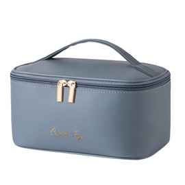 KITENROM Makeup Bag Portable Travel Cosmetic Bag with Brush Holder，Waterproof Make Up Bag For Women with Handle Haze Blue