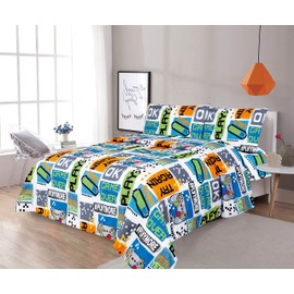 Sapphire Home 3 Piece Gamer Twin Bed Sheets for Kids - Fitted Kids' Sheet & Pillowcase Sets - Video Game Bedding for Toddler Boys - Twin Size