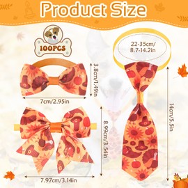 Reginary 100 Pieces Fall Thanksgiving Day Dog Bow Tie Collar Set Include 40 Dog Neckties, 30 Puppy Bow Tie, 30 Collar Flowers, Adjustable Pet Bowties Grooming for Small Medium Cats Pets Supply