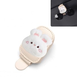 Rabbit Sunglasses Holder for Car Visor,Magnetic Leather Sunglass Holder,Ticket Card Clip Sunglasses Mount,Cars Visor Accessories Gadgets Rabbits Car Decor,Love Heart Rabbit Gifts for Women,Men,Mom