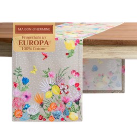 Maison d' Hermine Spring/Summer Table Runner, 100% Cotton, Decorative, Washable Table Runner, Easter Table Runner for Dining, Buffet Parties and Weddings - Jardin D'Ete – Fog (50 cm x 150 cm)