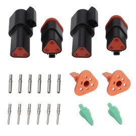 Be In Your Mind 2 Pairs 3-Pin Waterproof Connector Kit with Male Female Solid Terminals Compatible with Deutsch DT DT04-3S DT06-3S W3P W3S