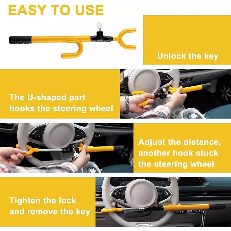 CARTMAN Vehicle Steering Wheel Lock, Car Anti-Theft Yellow
