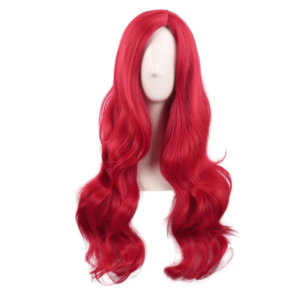 MapofBeauty 28 Inches / 70 cm Cosplay Long Wavy Curly Synthetic Fibre Side Bangs Anime Fashion Party Hair Wig (Light Red)