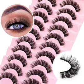 Ahrikiss Russian Strip Lashes D Curl Fluffy False Eyelashes Wispy Natural Mink Lashes Look Like Extensions 10 Pairs Pack Fluffy 3D Volume Fake Lashes (D03) | Ahrikiss