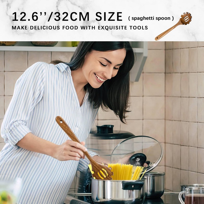 Hefild Wooden Spoons for Cooking, Nonstick Cooking Utensil Set with