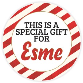 This is a Gift for Esme - 3 Pack Circle Stickers 3 Inch - Candy Cane Merry Christmas Gift Tag Present Tree Holiday Custom Name Santa Claus