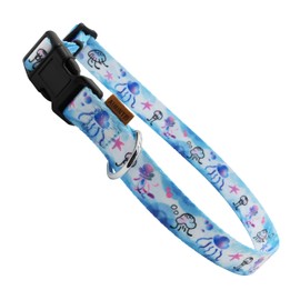 Aiminto Dog Collar, Cute Jellyfish in Ocean Pattern, Soft and Adjustable Collar with Quick Release Buckle (S (Neck 11-18", Width 5/8"), Ocean Blue)