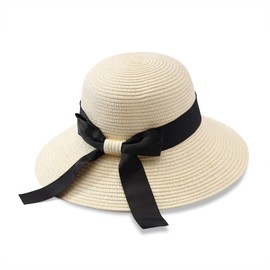 Manfnee Beach Hat for Women Large Straw Wide Birm Summer Hats Sun Protection Floppy Foldable Roll Up Cap, A4: off-white
