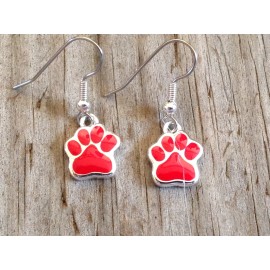 Unbranded Small Red Dog Cat Tiger Paw Print Imitation Rhodium Plated Enameled Earrings
