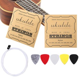 2 Sets White Nylon Ukulele Strings with 5 Heart Shape Felt Picks Replacement Strings Accessories Kit for Soprano (21 Inch)/ Concert (23 Inch)/ Tenor (26 Inch)