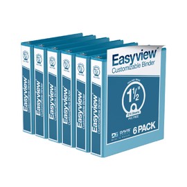 EasyView Premium 1.5-Inch Binders with Clear-View Covers, 3-Ring Binders for School, Office, or Home, Colored Binder Notebooks, Pack of 6, Round Ring, Turquoise