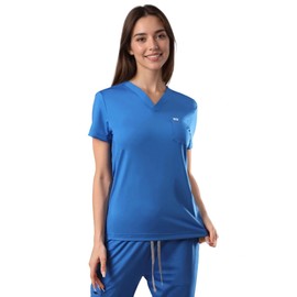 SUNME Women's Medical Scrub Tops - Ultra Soft, Easy Care, V-Neck Top Scrubs with 2 Pockets, 4-Way Stretch & Wrinkle Resistant Royal Blue