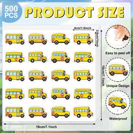Whaline 500Pcs School Bus Stickers Back to School Cartoon Bus Sticker Cute First Day of School Self Adhesive Envelopes Seal Stickers School Reward Stickers for Kids Classroom DIY Projects Decor