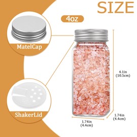 ZUFECY 4oz Glass Spice Bottles with Shaker Lids, Restaurant & Home Kitchen Storage | Square Air-Tight Containers for Spices, Salt, Pepper (Set of 6, 120ml)​