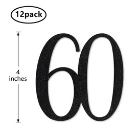 Black Glitter 60th Birthday Centerpiece Sticks, 12-Pack Number 60 Table Topper Anniversary Party Decorations