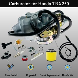 LLANNDER Carburetor Replacement For Honda TRX250 Recon 250 1997-2001 TRX250TE TRX250TM 2002-2007 ATV Carb, with Oil Filter, Air Filter, Fuel Valve Petcock, Throttle Cable, Spark Plug 16100-HM8-B01