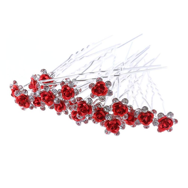 10 Rose Flower Crystal Bridal Wedding Prom Hair Clips –