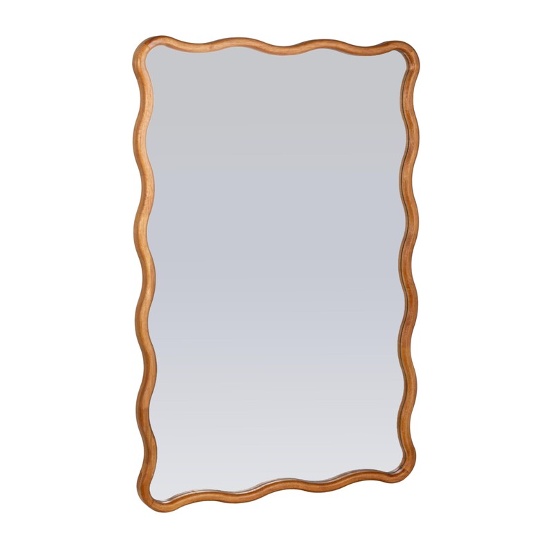 Creative Co-Op Wavy Rectangular Mirror with Scalloped Wooden Frame