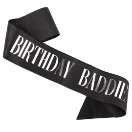 Baddie Glitter Cloth Birthday Sash - Black & White, Soft Sash with Safety Pin for Men & Women - Party Decoration Supplies