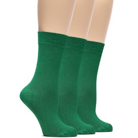 Hugh Ugoli Womens Soft Bamboo Dress Socks, Thin Crew Socks for Business, Trouser & Casual, Non-Binding & Breathable, 3 Pairs, Christmas Green, Shoe Size: 6-9
