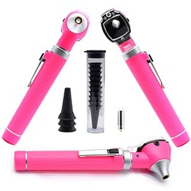 AAProTools Mini Otoscope Kit Student Home Use Led Bright Light Ent Otoscope Pocket Size Pink Plus 1 Extra Replacement Bulb Plus 10 Specula