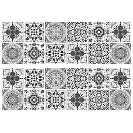 Aokesy 24 Piezas Papel Tapiz, Azulejos Adhesivos Vinilo Autoadhesivo De Pared, Decoración de Pared Impermeable, Floral Pegatinas Decorativas Para Casa, Gabinete de Cocina, Sala De Estar, Baño (Negro)