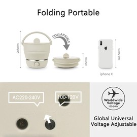 Drizzle Foldable Electric Cooker Travel Hot Pot - Dual Voltage 100V-240V Hot Pot Cooking - Food Grade Silicone Cookerware Boiling Water Steamer - Camping Office Hotel Noodle Porridge Soup Dorm