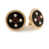 17mm Gold Tone Black/Red Enamel Faux Pearl Button Clip On