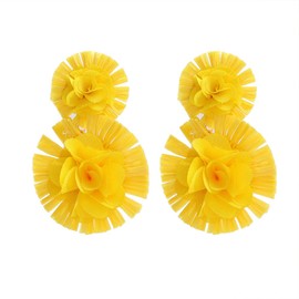 TOFBS Earrings for Women Fashion Exaggerated Raffia Earrings Large Double Layer Flower Dangle Earrings Hypoallergenic Jewellery Gift