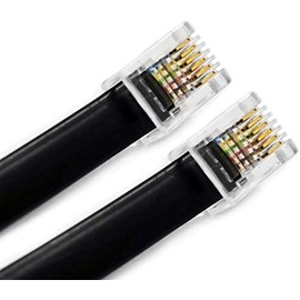 (2 Pack) 1 Foot Black RJ12 6P6C Straight Wired Cable, Professional Grade Made in USA, Compatible with Data and Voice, Phone Cord 12"