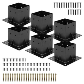 Rasugarlary 4x4 Post Base 6 PCS, Deck Post Anchor Base (Actual 3.6"x3.6") Black Powder Coated Post Bracket Wood Fence Pergola Brackets for Mailbox Railing Porch