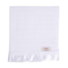 The Wool Company | Luxury Baby Blanket for Newborn | Super Soft Pure White Cotton with Satin Trim | Cellular Blankets Baby Comforter | Heirloom Gift | Ideal for Pram, Travel, Moses Basket, 100x75cm