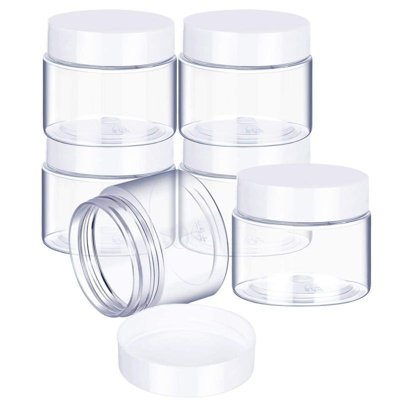 6 Pack 1 oz Plastic Pot Jars Round Clear Leak